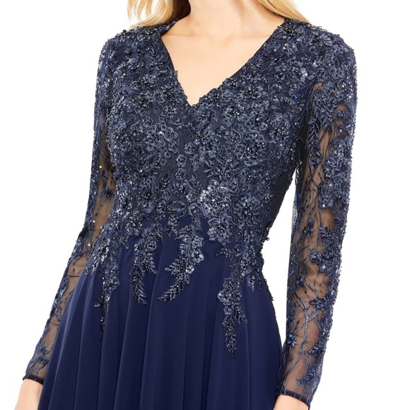 Mac Duggal 20388 NWOT EMBROIDERED ILLUSION LONG SLEEVE V NECK G… - Picture 3 of 6